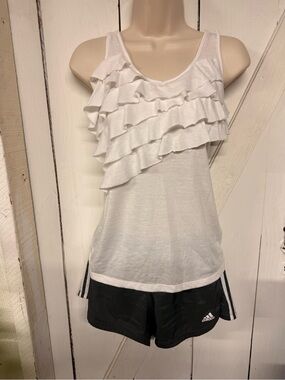 adidas White Ruffle Tank Top